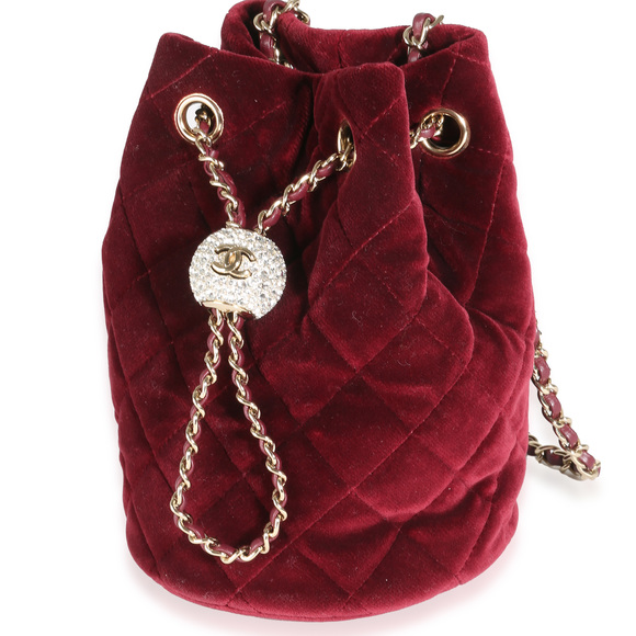 Chanel Burgundy Quilted Velvet CC Pearl Crush Bucket Bag - Picture 4 of 8